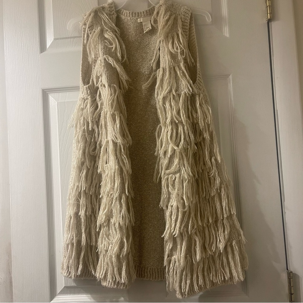 Fun H & M Shaggy Knit Long Vest, Size Small